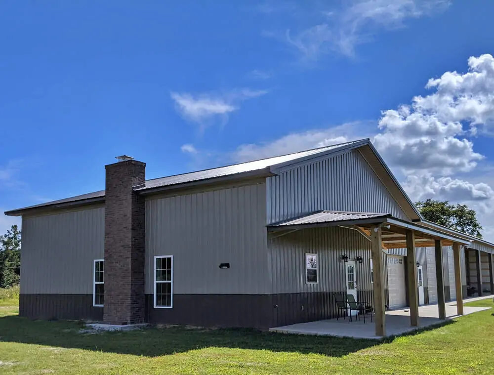 A house with gray metal siding.