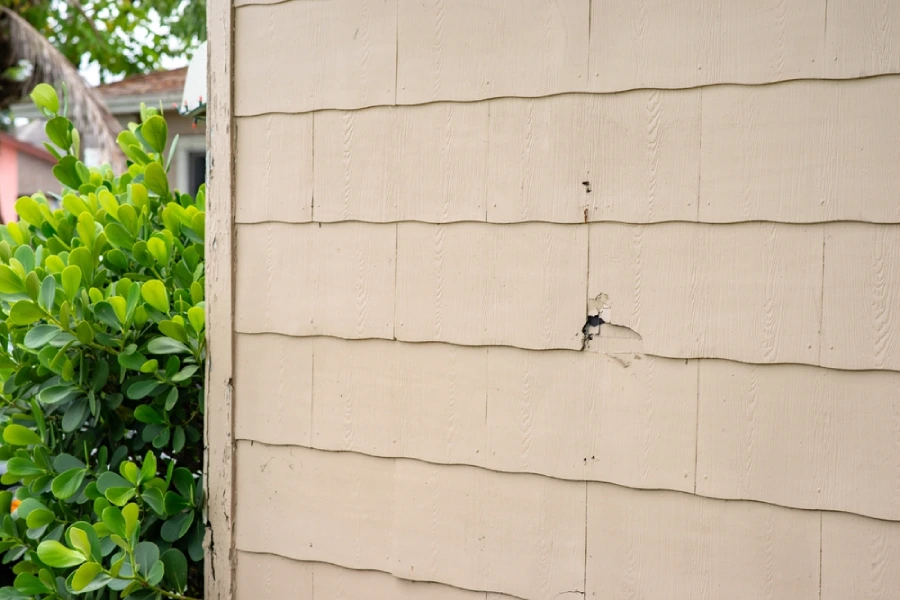 Asbestos house siding with cracks and holes