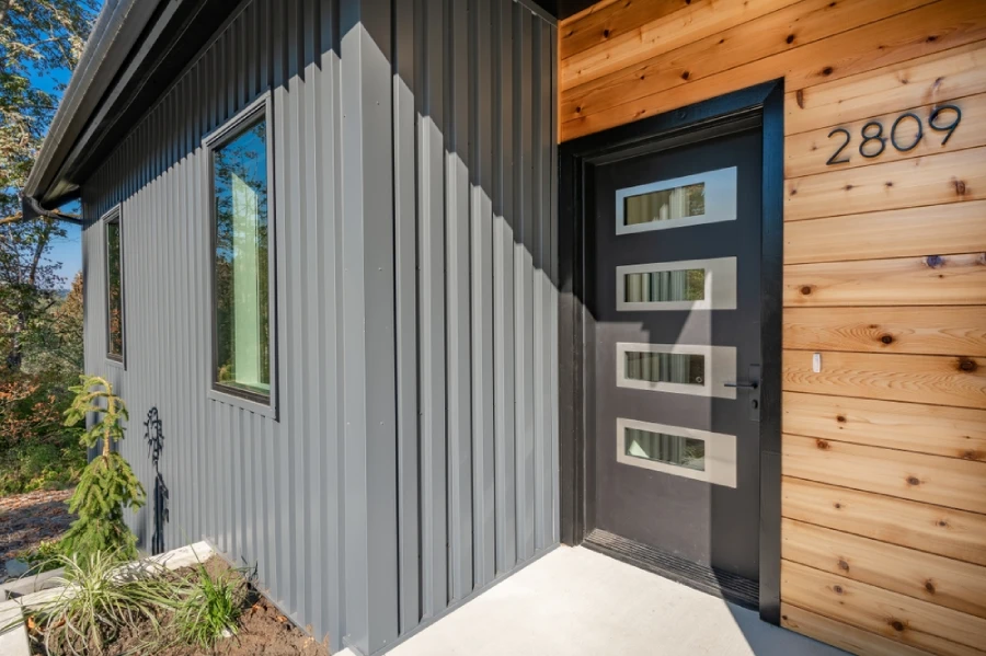 Exterior of a modern home with steel siding