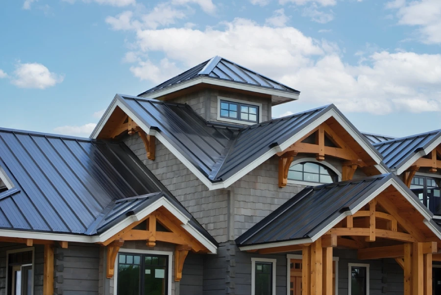 A house with a black metal roof