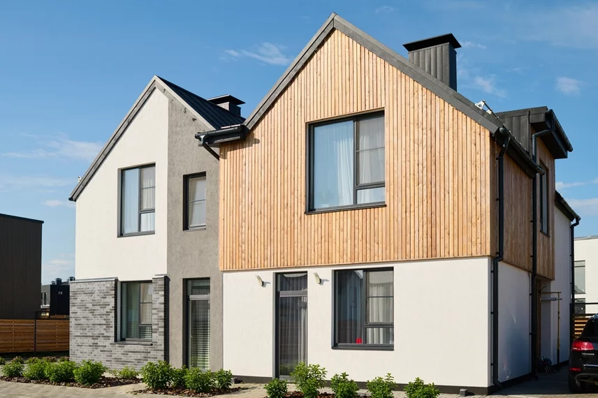 Modern home with black trim windows
