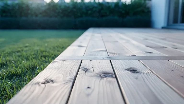Bare wood deck framing