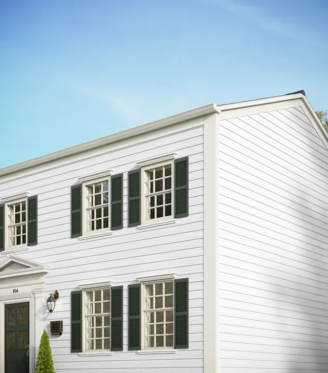 Home with white siding.